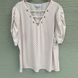 Luxology Women's 2XL Multicolor V-Neck 3/4 Sleeve Lace-Up Blouse